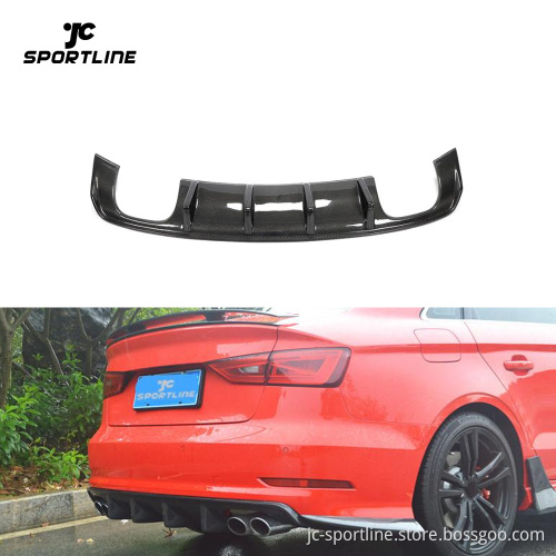 JC Sportline Carbon Fiber Car Rear Diffuser for Audi A3 8V SLINE/S3 Sedan 4-Door 2014-2016